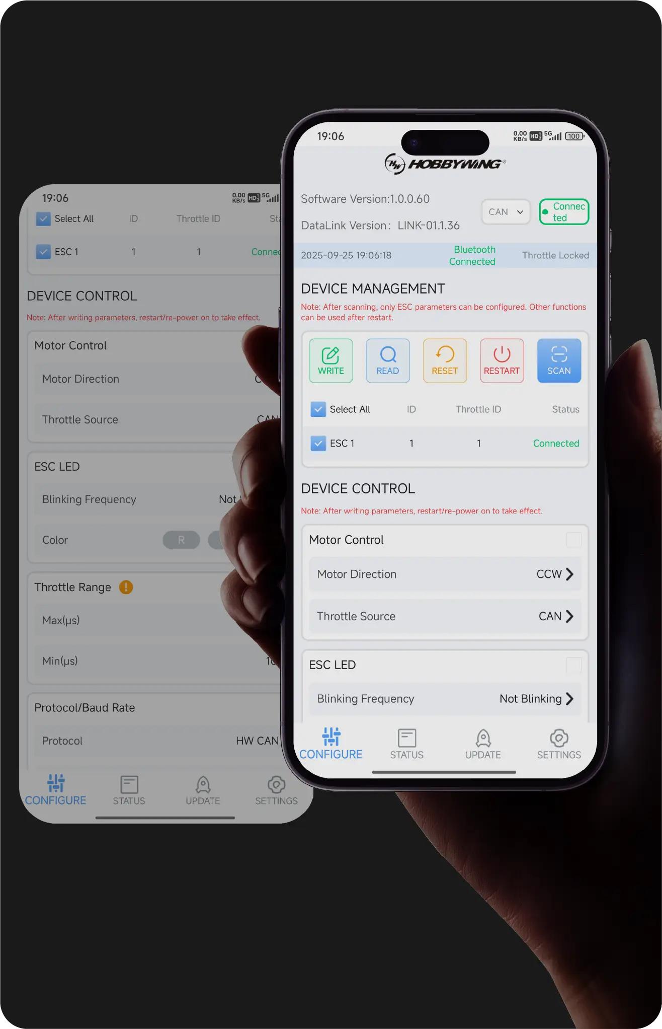 Adjusting parameters in the app