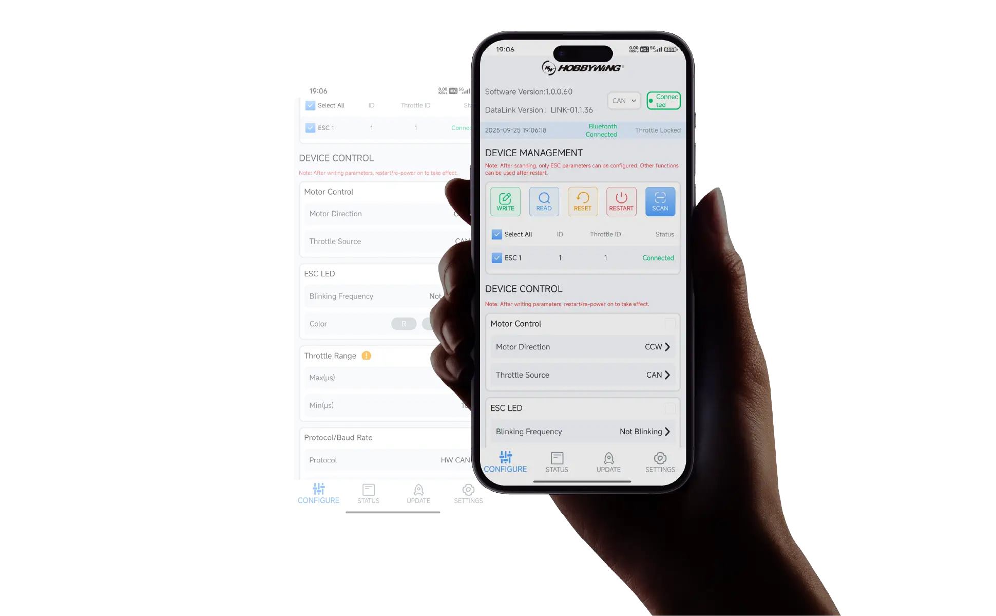 Adjusting parameters in the app