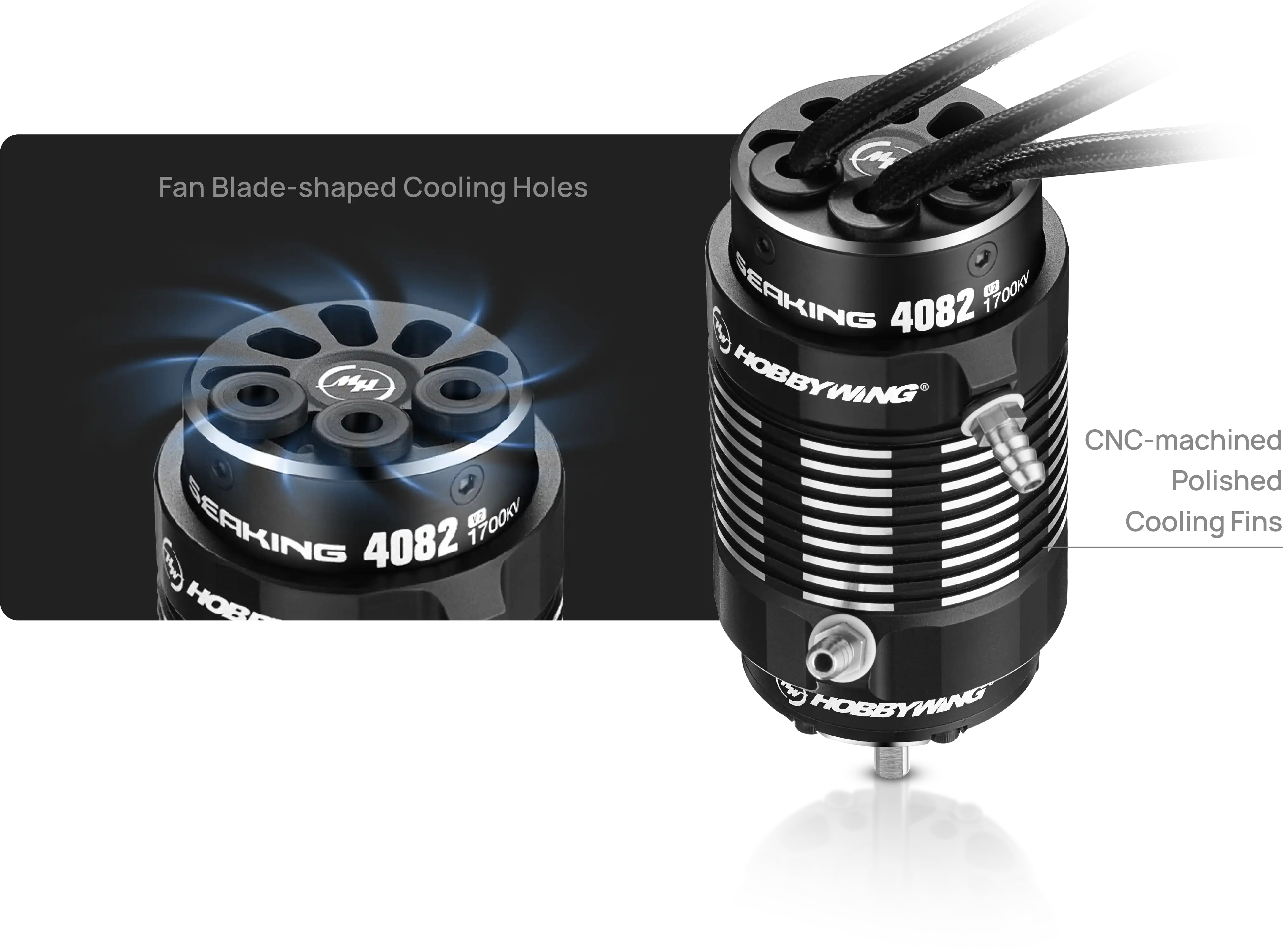 brushless RC motor with fan blade-shaped cooling holes